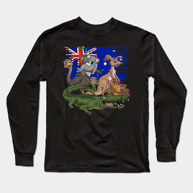 Australia Aussie Kangaroo Koala Bear Ostrich Crocodile Long Sleeve T-Shirt by ShirtsShirtsndmoreShirts